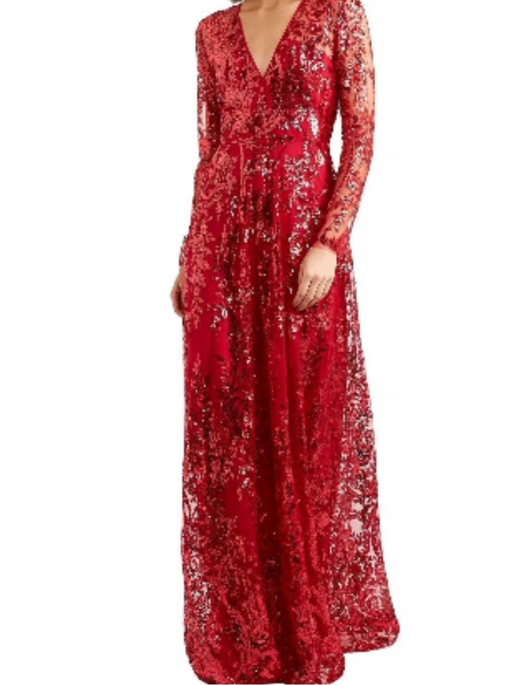 S (4-6) Naeem Khan - Red Sequin Embroidered Gown - Worn Once